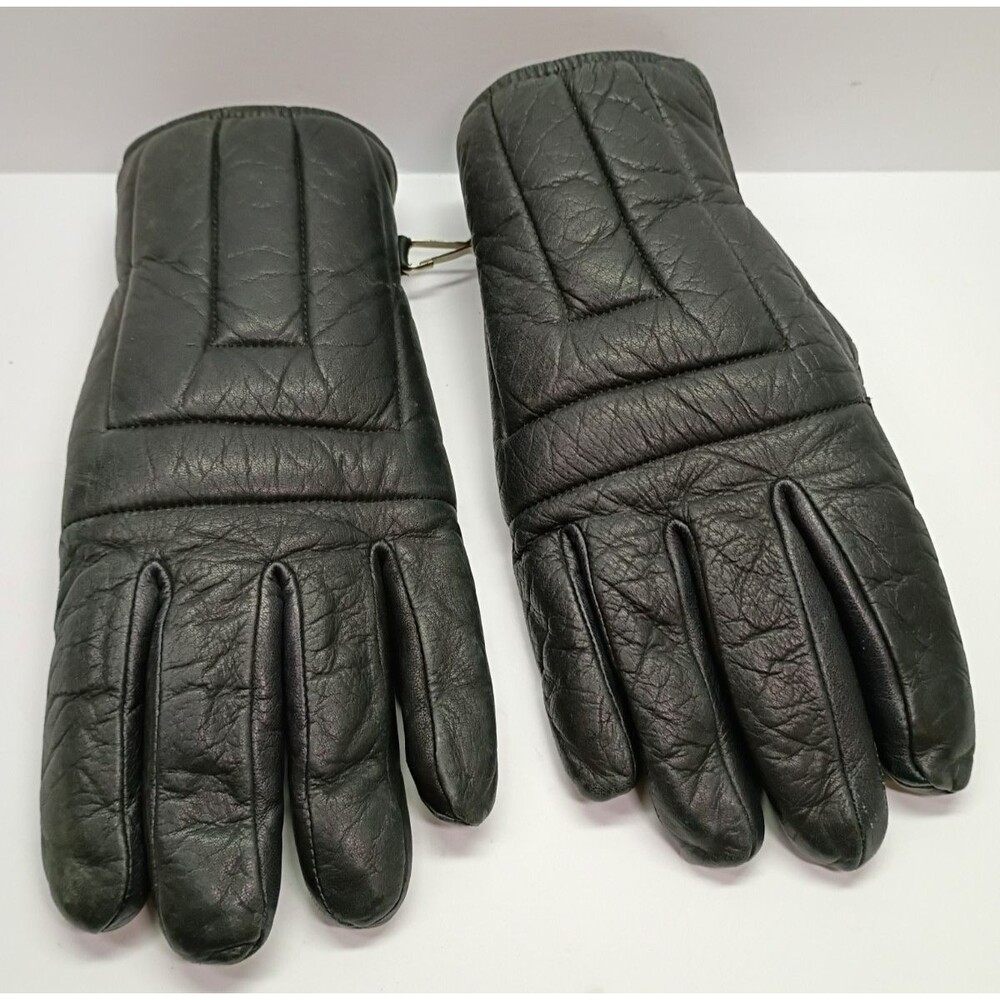 Vintage Leather Gloves Black Rayon Lined WPL13050 JAPAN Size: M/L